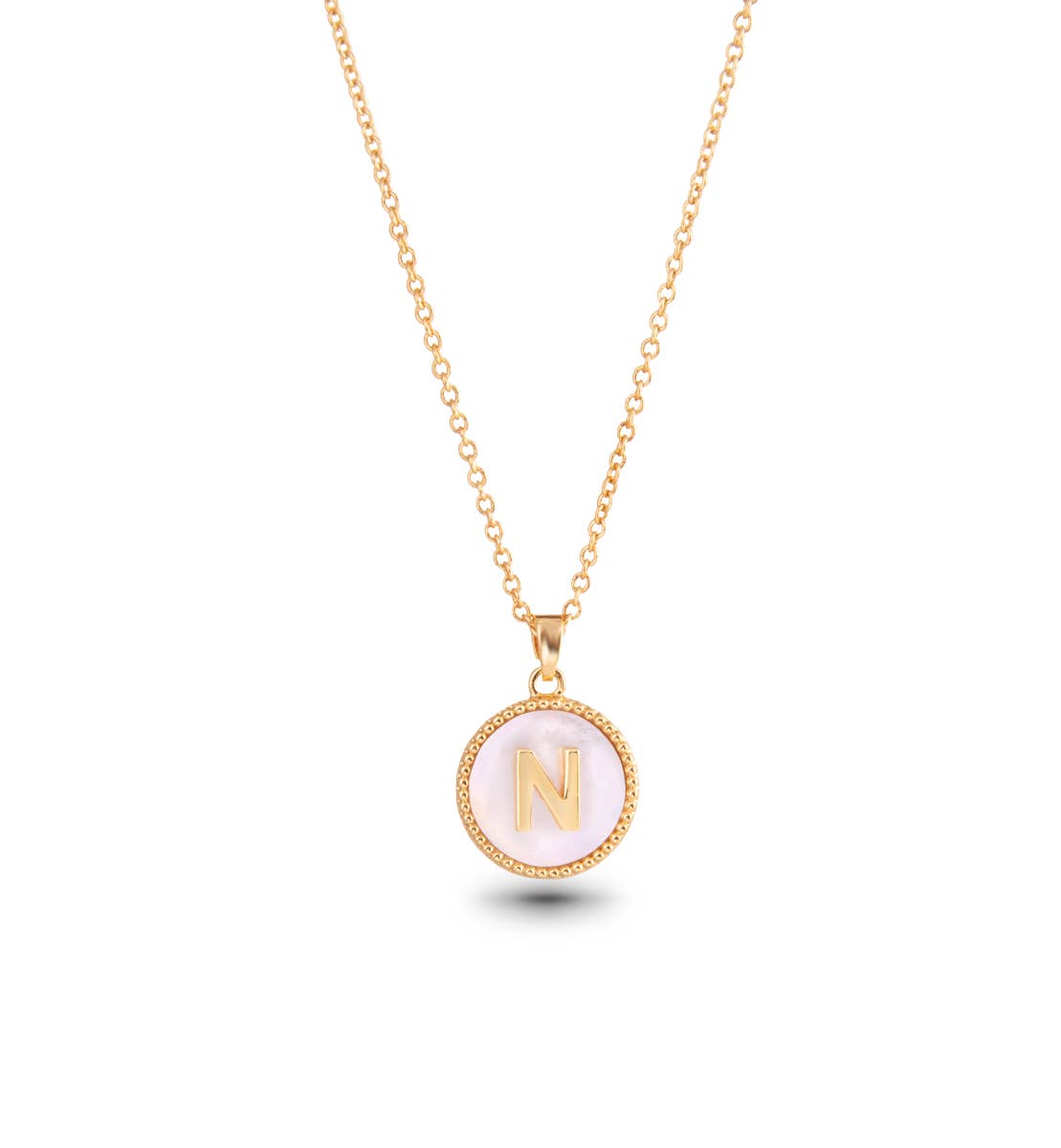 Gold Mother of Pearl Initial Necklaces | 18 Letters: C