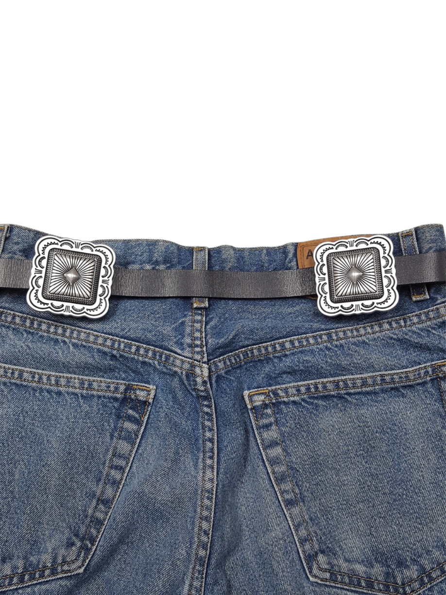 Genuine Leather w. silver-tone Concho Belt : Brown Axesoria