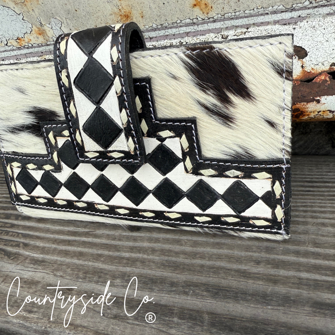 Miranda Checkered Cowhide Wallet: Brown Or Black Texas Western Cowhide
