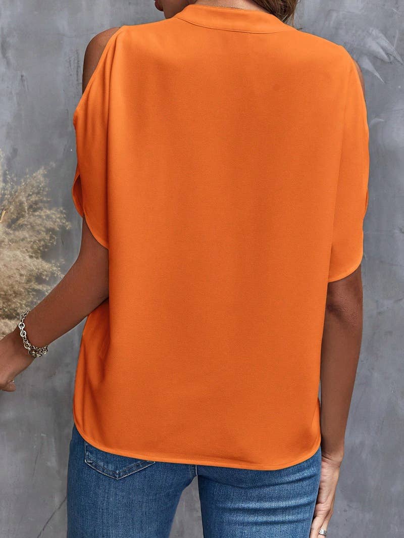 V-NECK STYLISH SLEEVED WOMEN'S BLOUSE: RED Lily Clothing