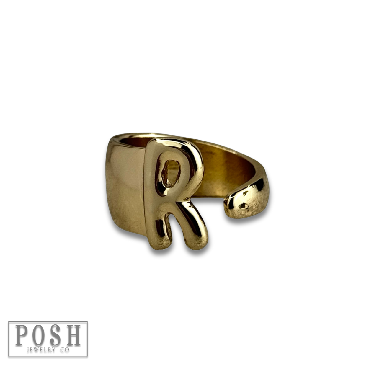 Bubble letter monogram initial ring: Gold / B