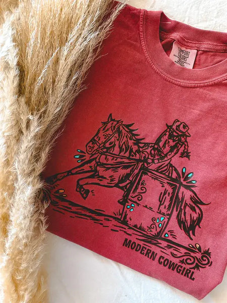 Barrel Racer Tee: Maroon / Large Front Only  Modern Cowgirl