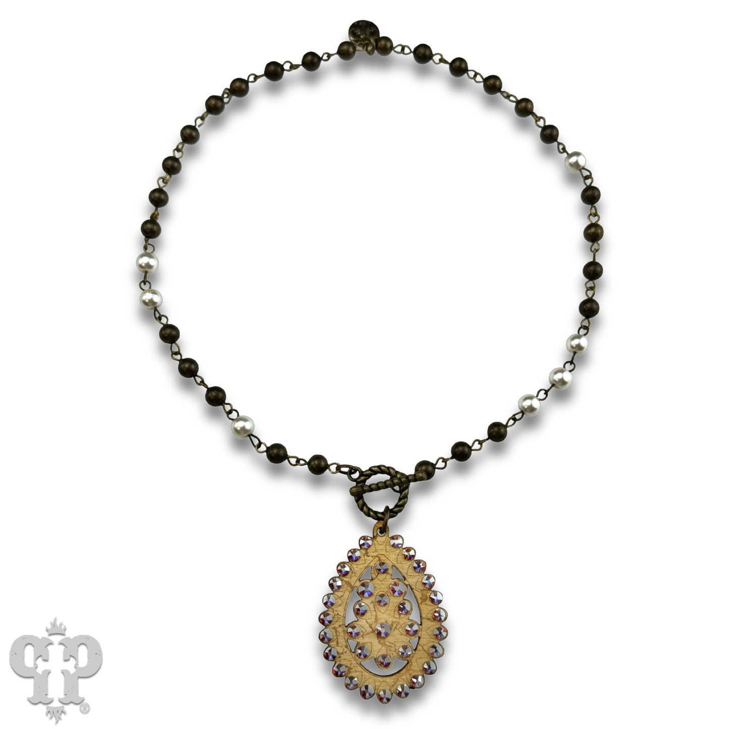 Toggle necklace with Austrian crystal Santa Fe teardrop pendant: Gold PP