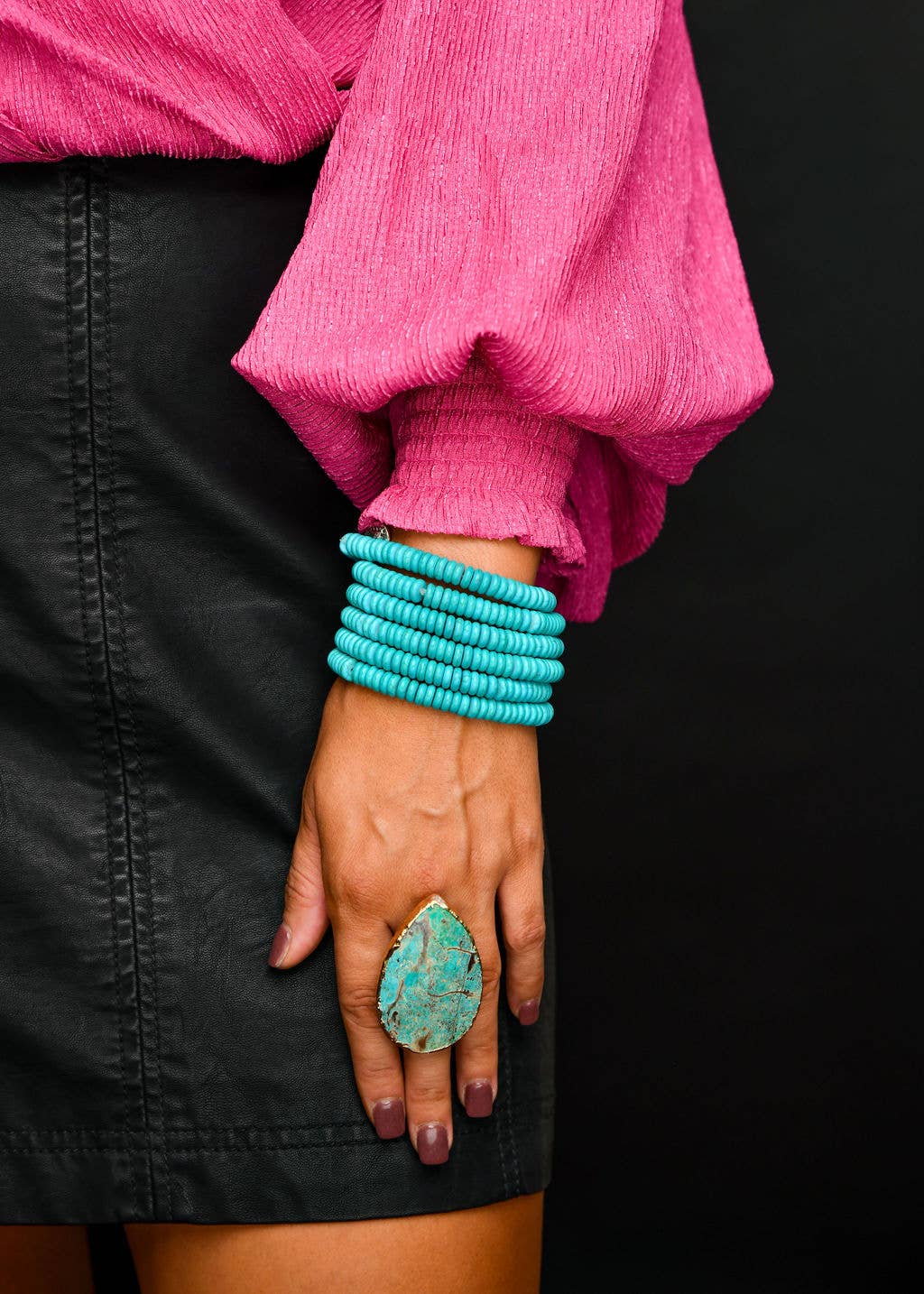 Adjustable 2" Gold Turquoise Stone Ring West & Co