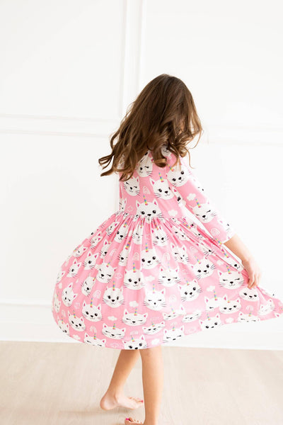 Unicorn Kitties 3/4 Sleeve Pocket Twirl Dress: Mila & Rose