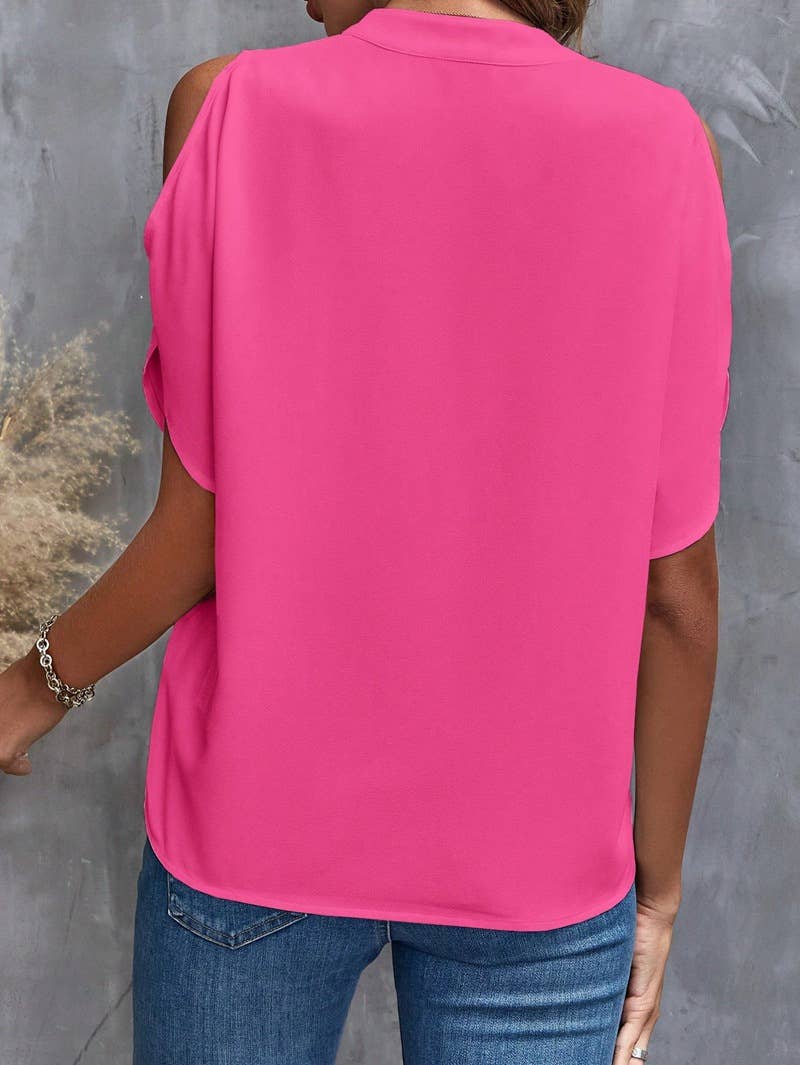 V-NECK STYLISH SLEEVED WOMEN'S BLOUSE: RED Lily Clothing