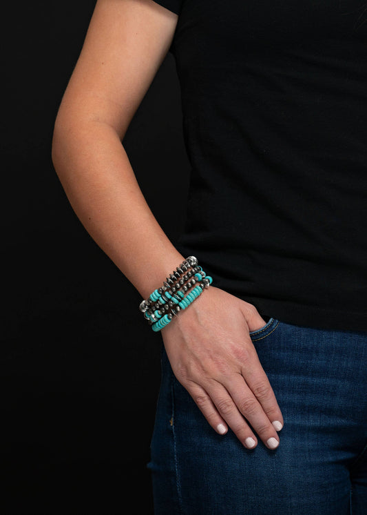 5 strand Turquoise and Silver Assorted Bracelet West Co