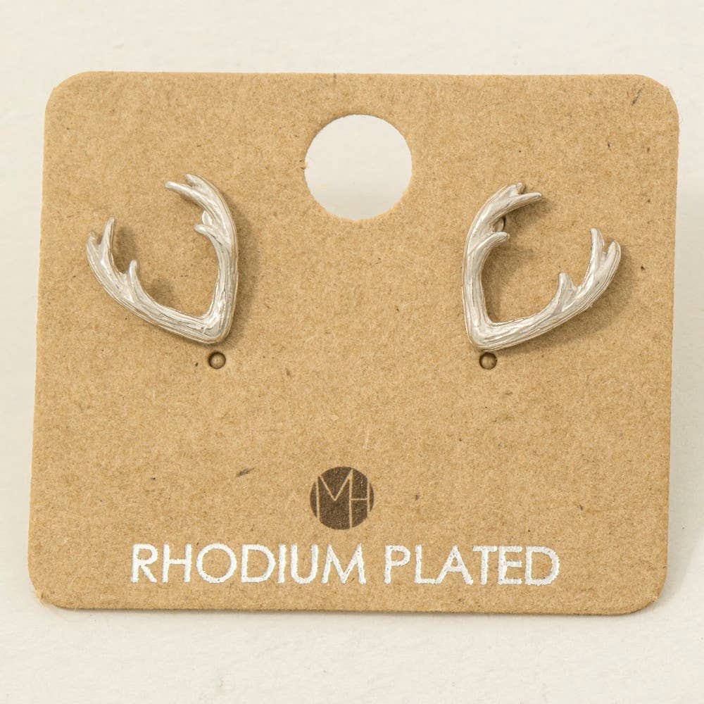 Dipped Mini Antler Stud Earrings: Gold or Silver Tone Fame