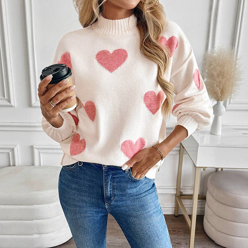 Valentine's Day Sweater | Pink Heart Knit Pullover: Light Pink. / 52% Acrylic 28%polyamide 20%POLYESTER Lovesoft