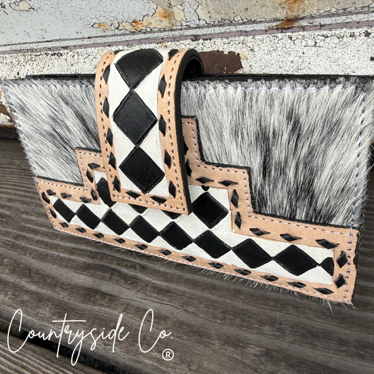 Miranda Checkered Cowhide Wallet: Brown Or Black Texas Western Cowhide