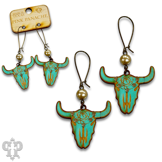 Steer head earring with Austrian crystals: Turquoise PP