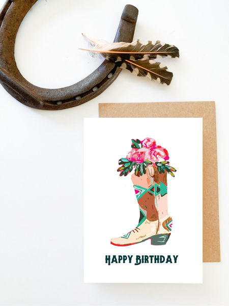 Western Happy Birthday Cowboy Boot Floral Birthday Card Tirzah