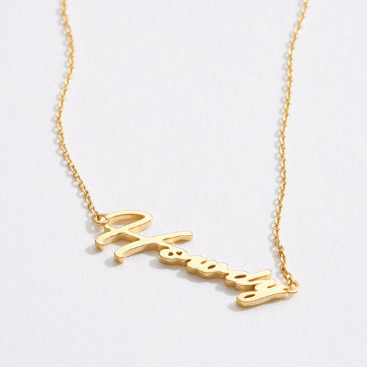 “Howdy” Script Necklace: Gold Dipped Frem