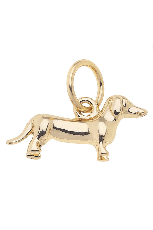 Dachshund Dog Charm in Shiny Gold Canvas