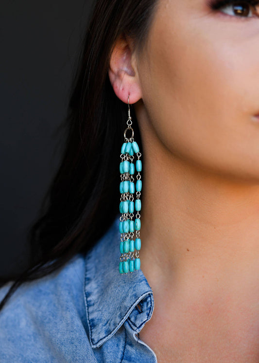 Green Beaded 5” Tassel Earring Westco