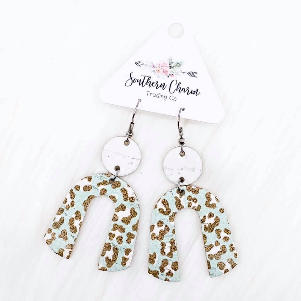 2.5" White & Sea Green Leopard Rainbow Corkies Doohickie