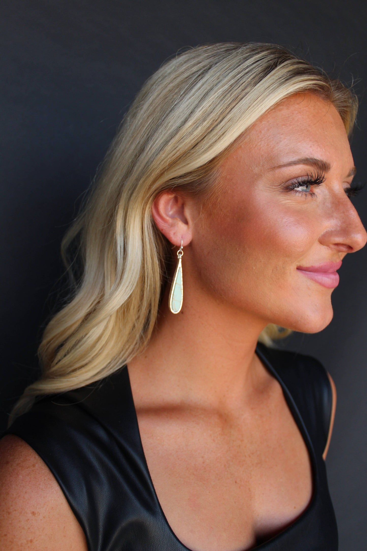 Silver Thin Teardrop Earring with Turq Inlay.. Westco