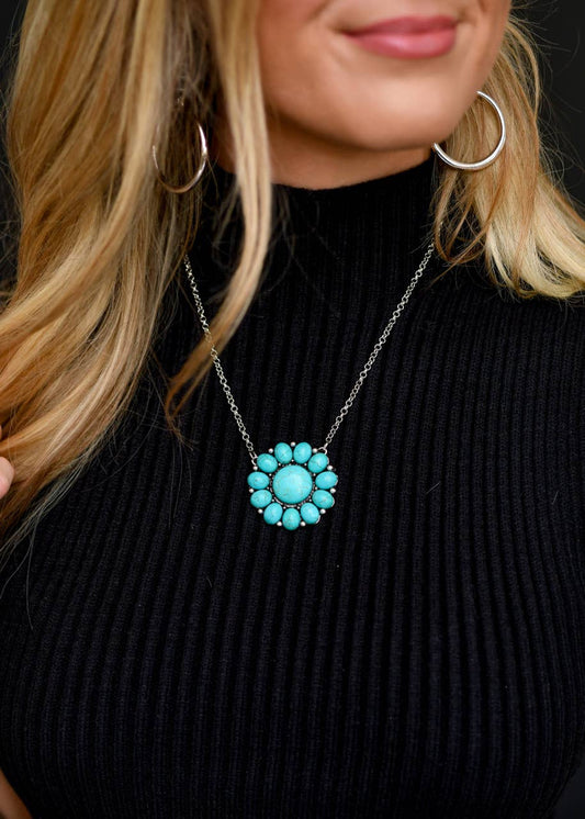 18" Turquoise Flower Necklace West co