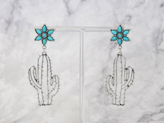 1523 R3-30 TURQUOISE WESTERN CACTUS EARRING