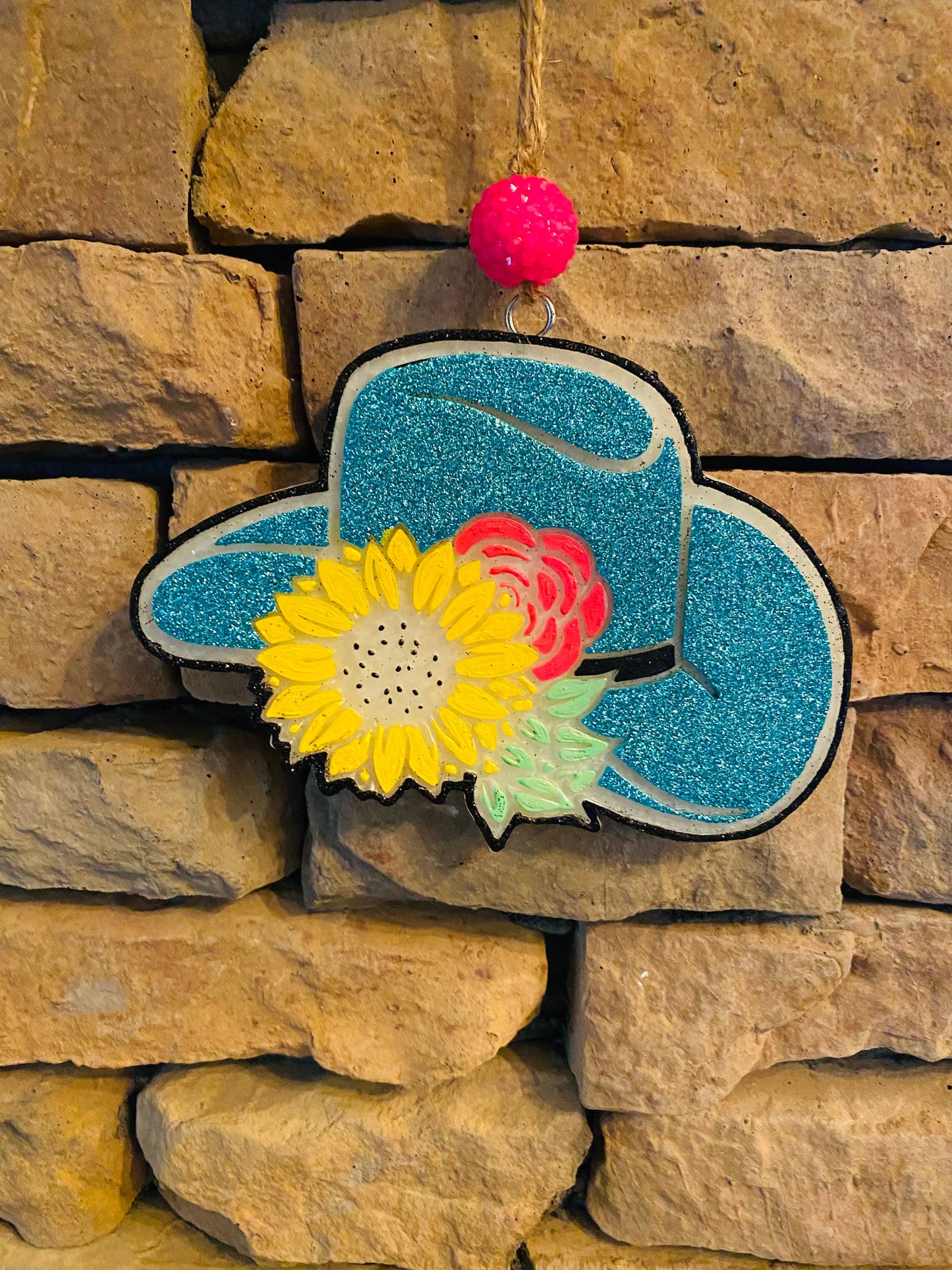 Floral Cowgirl Hat Glitter Freshie: Volcano Capri Blue