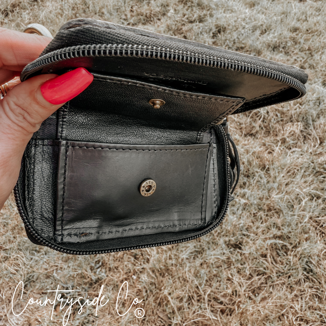 The Sidekick Checkered Mini Wallet Keychain Texas Western Cowhide