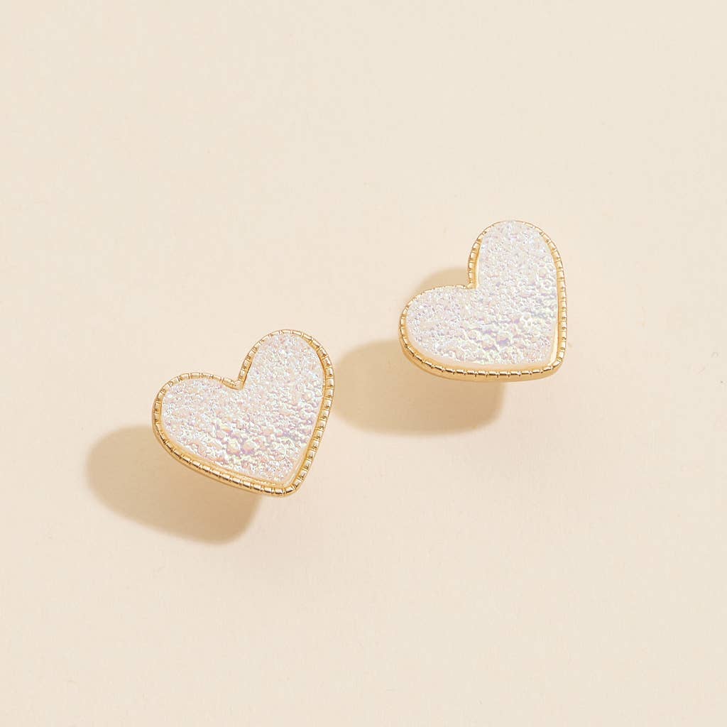 Heart Druzy Stone Stud Earrings: Black / One / 4SE31170