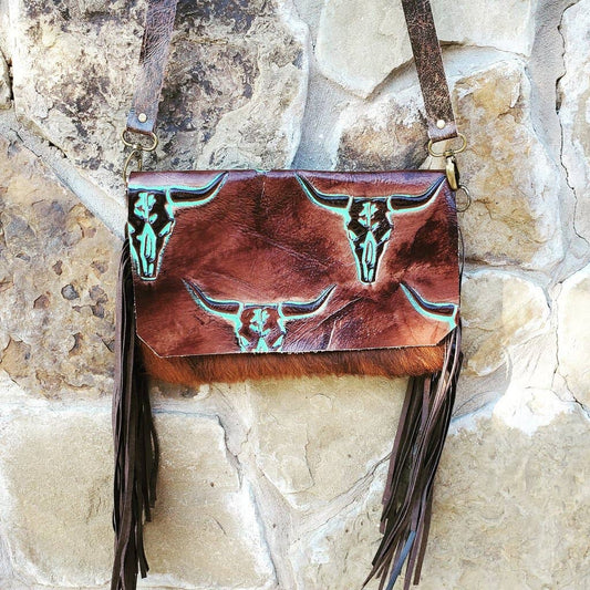 Hair with Leather  Flap Handbag Crossbody