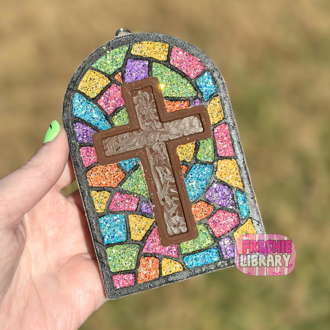Cross Stained Glass Window Car Freshie