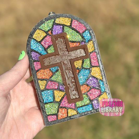 Cross Stained Glass Window Car Freshie