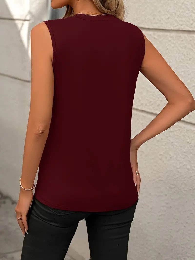 Burgundy Sleeveless Top Crew Neck Minimal Chic Tank: Burgundy / 65%Rayon + 35%Polyester / L