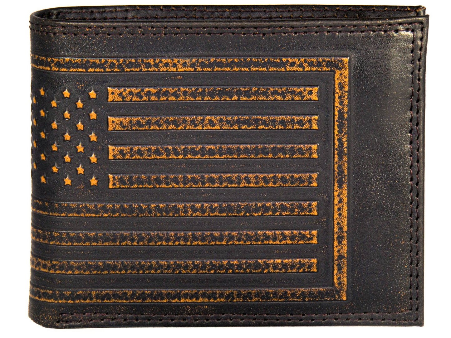 American Flag Burnished Leather Zep Bifold Wallet