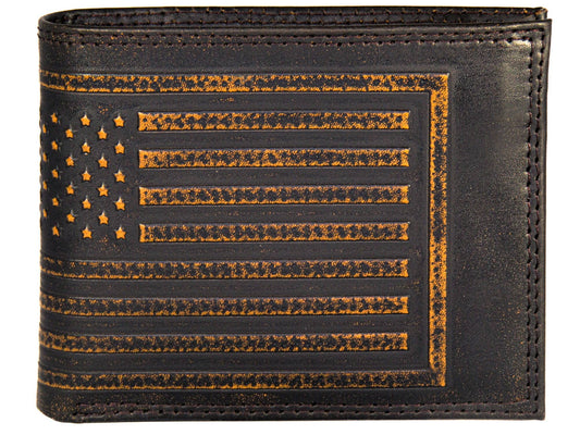 American Flag Burnished Leather Zep Bifold Wallet