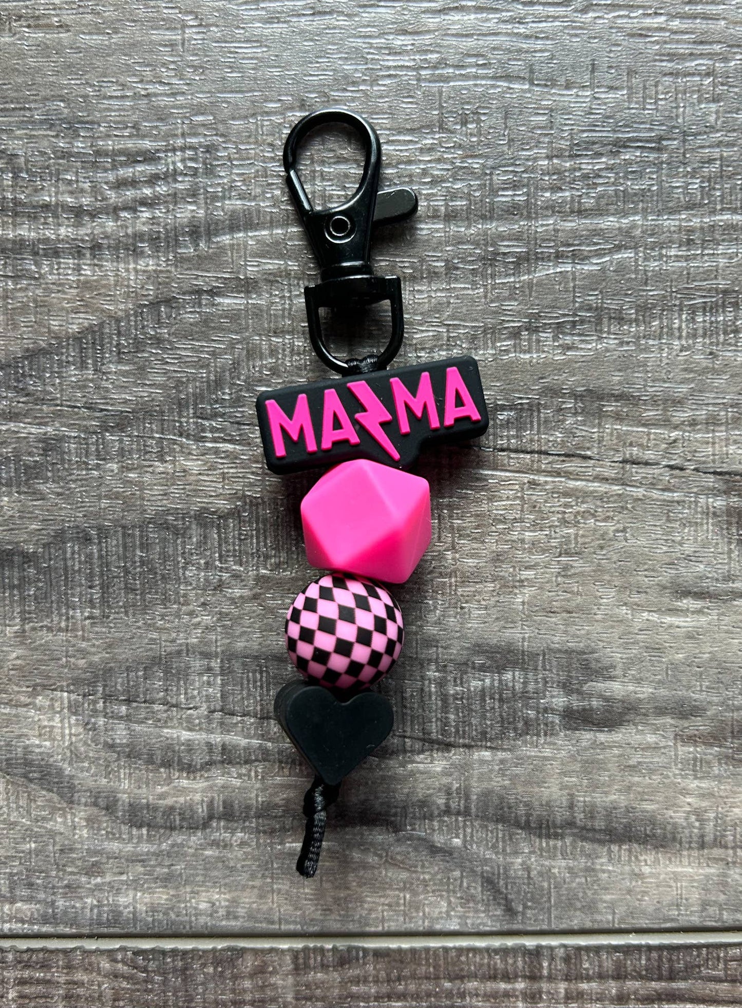 Lightening Bolt MAMA Silicone Beaded Keychain Purse Charm: JInk Tx/ Fl