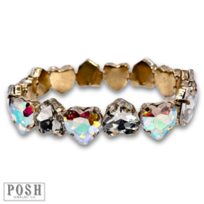 Heart rhinestone stretch bracelet: Fuchsia Or Gold PP