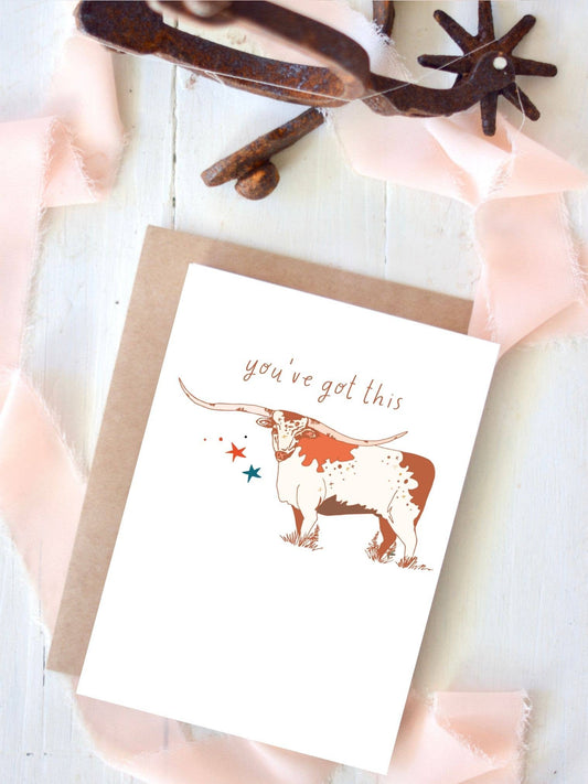 Cowgirl Longhorn  Encouragement Card, Graduation, New Job, Western Adventure Tirzah
