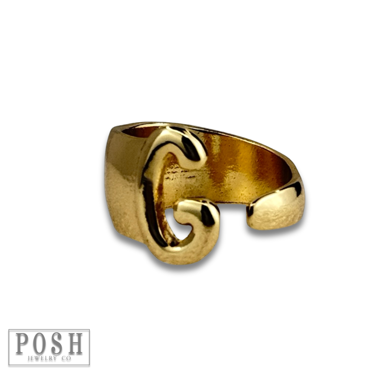 Bubble letter monogram initial ring: Gold / T