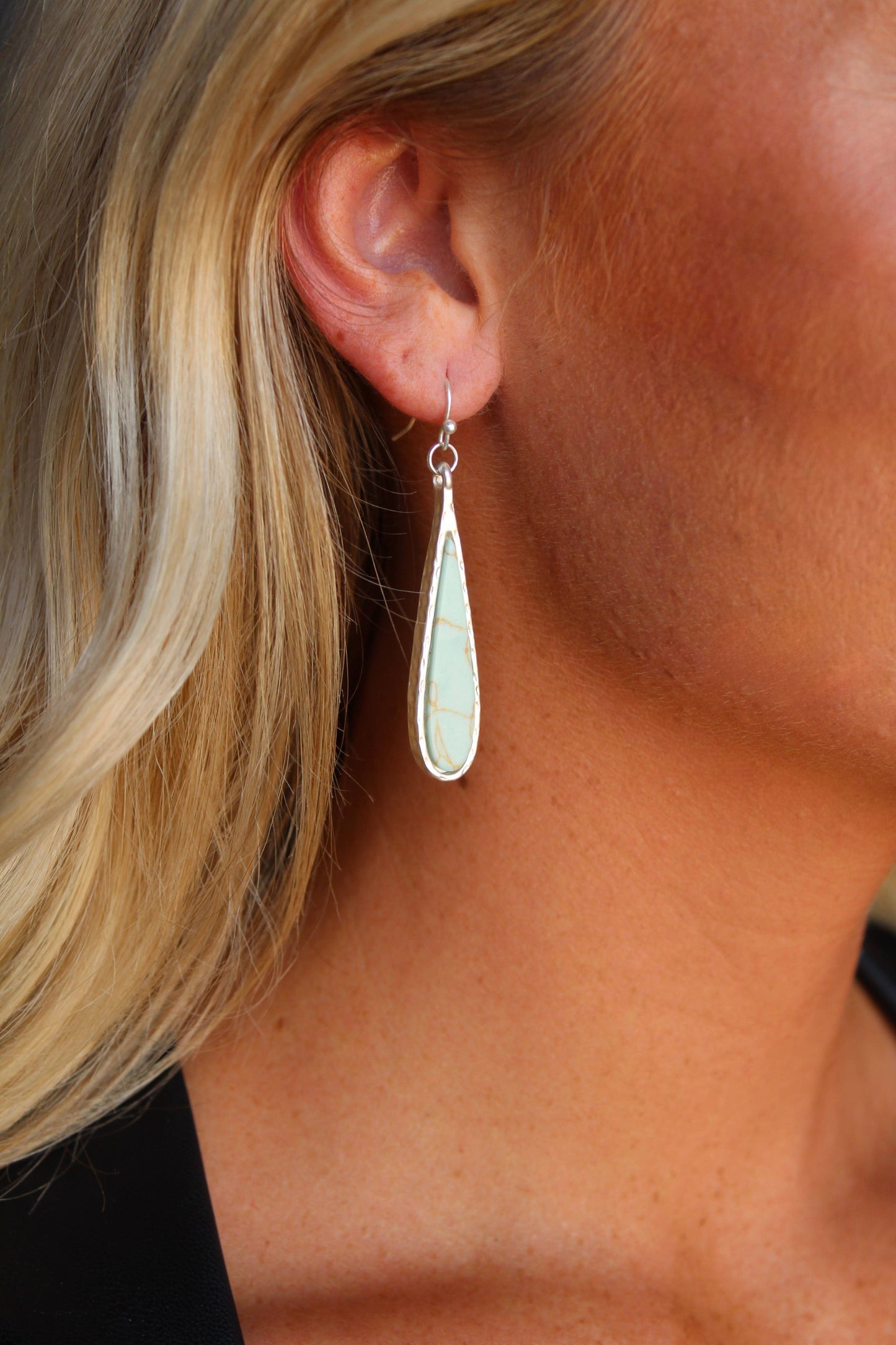 Silver Thin Teardrop Earring with Turq Inlay.. Westco