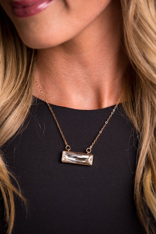 Dainty Gold Necklace with Rhinestone Bar west co