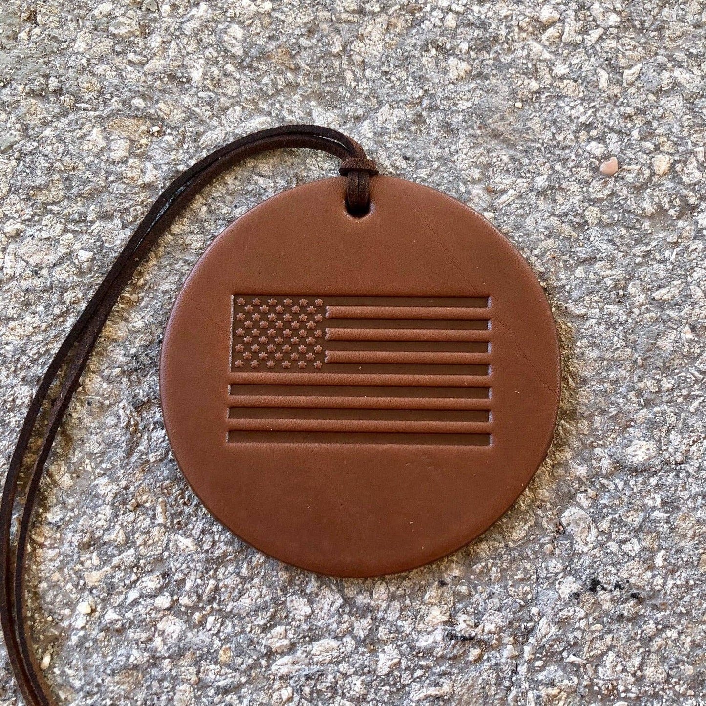 Old Glory American Flag BROWN / LEATHER Scent Car Freshie Callahan