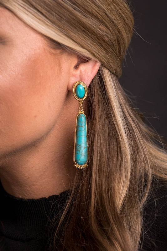 Elongated Turquoise Stone & Gold Post Earring Westco