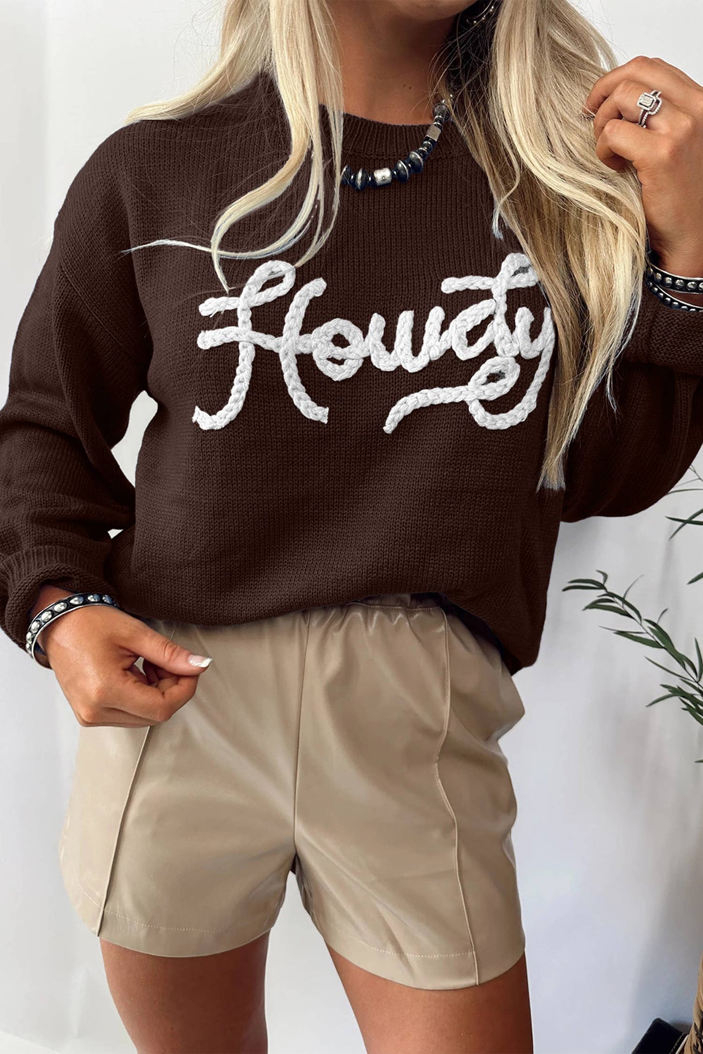 Fashion-W Howdy Embroidered Graphic Western Sweater: Dusk Blue Fashionw