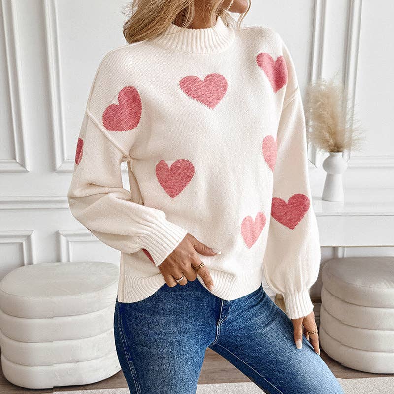 Valentine's Day Sweater | Pink Heart Knit Pullover: Light Pink. / 52% Acrylic 28%polyamide 20%POLYESTER Lovesoft