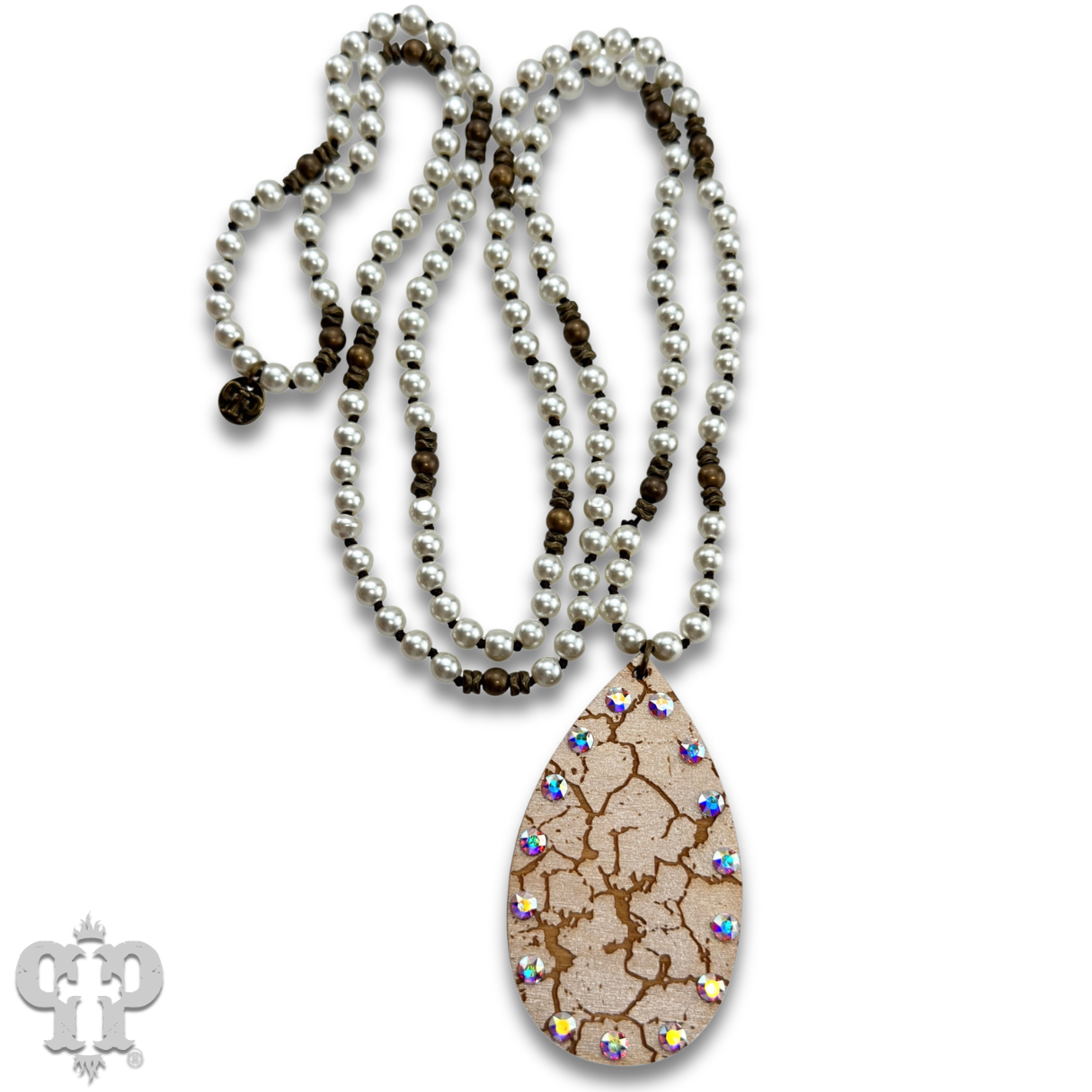Crackle finish teardrop pendant necklace: White
