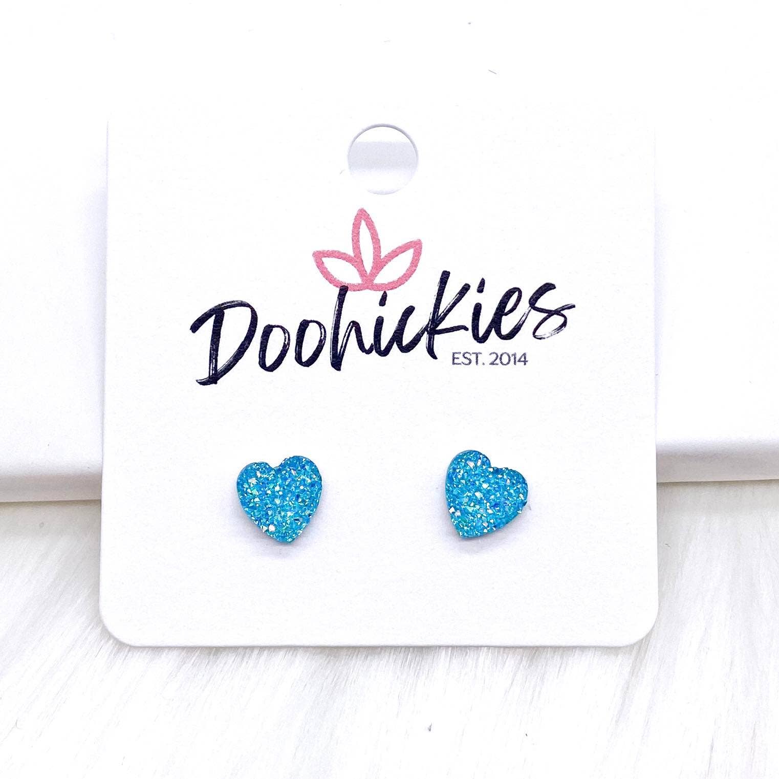 Valentine Sparkle Hearts -Earrings: Aqua 8mm Doohickie