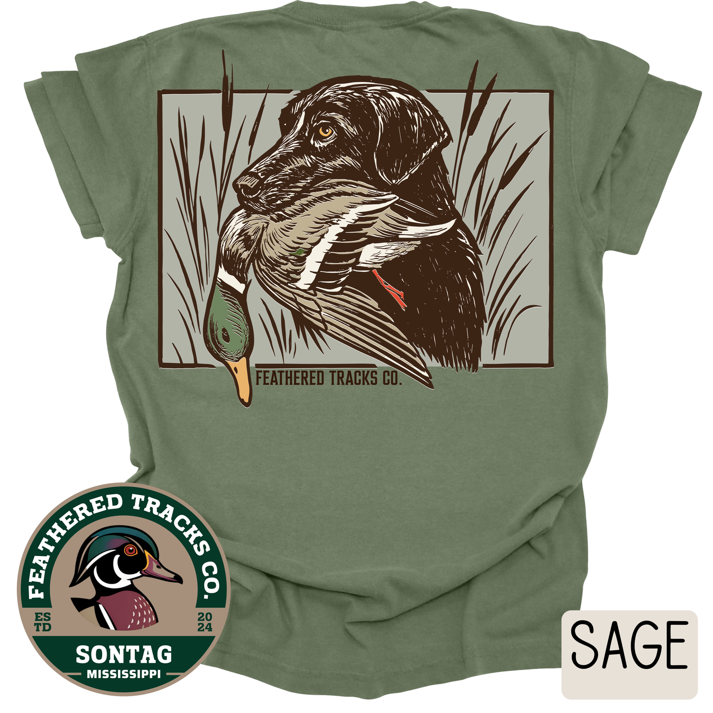 Black Lab with Duck T Shirt FeatherTrack