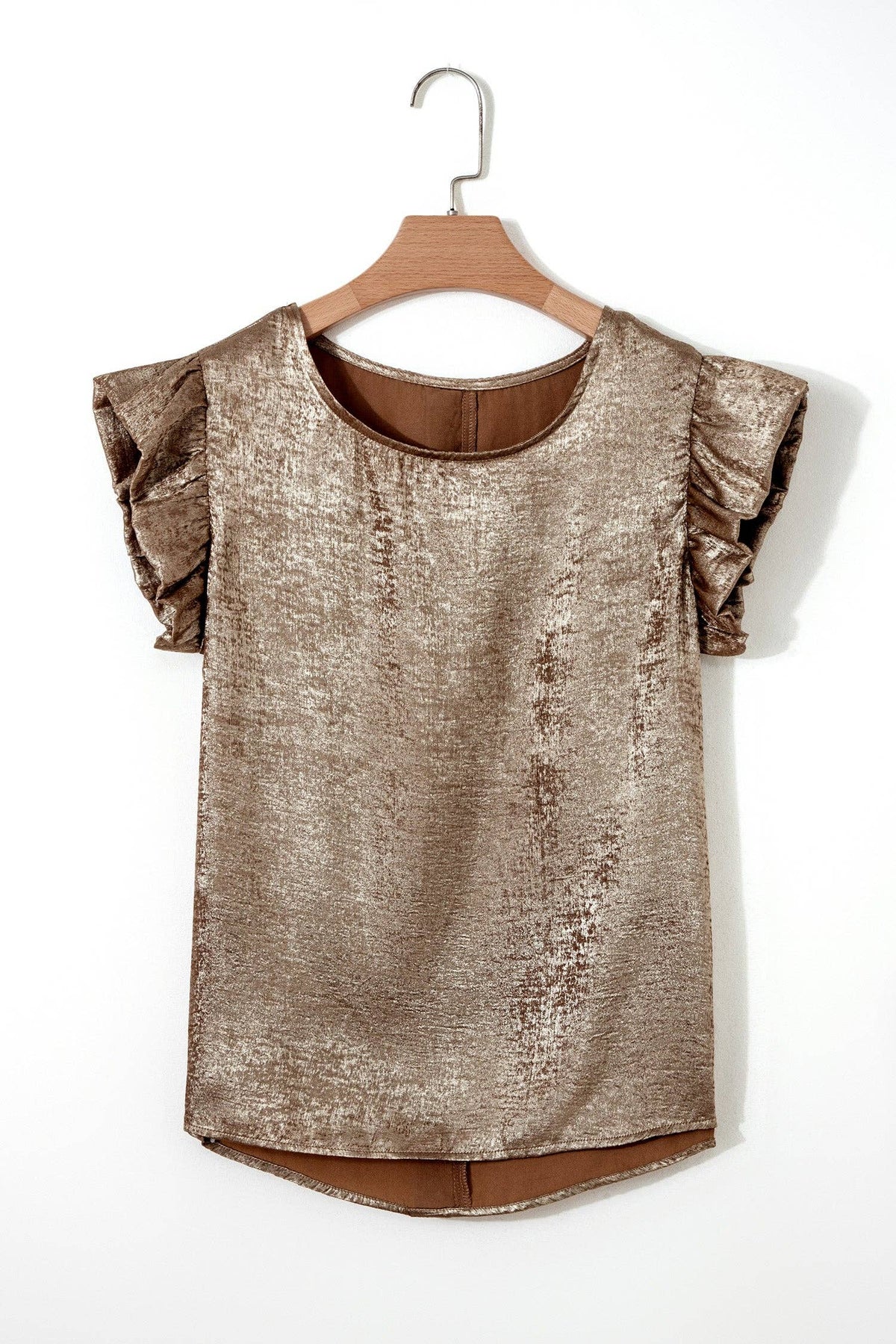Metallic Ruffle Trim Sleeveless Round Neck Top: Silvery / XL