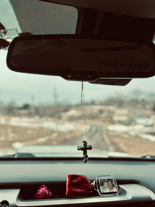 Rearview Mirror Turquoise Cross Charm: Turquoise Trail