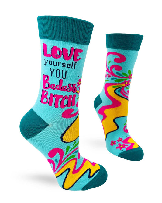 Love Yourself You Badass Bitch Ladies' Novelty Crew Socks Fab Daz