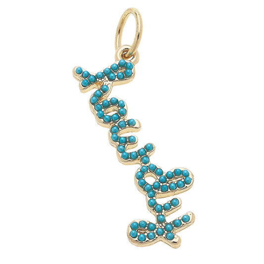 "Howdy" Turquoise-Studded Script Charm Canvas