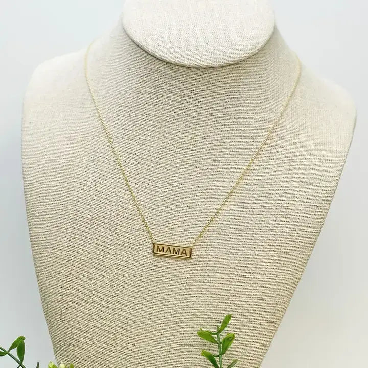 'MAMA' Gold Bar Pendant Necklace Prep Obsessed